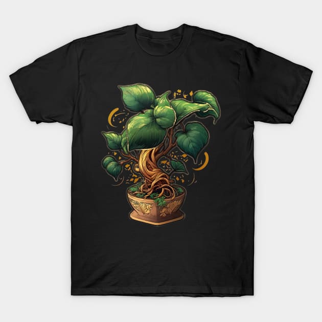 Golden Pothos Bonsai T-Shirt by Ronin Creations